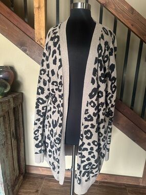 Sanctuary Leopard Print Open-Front Women's Long Cardigan Sweater - Taupe/Black